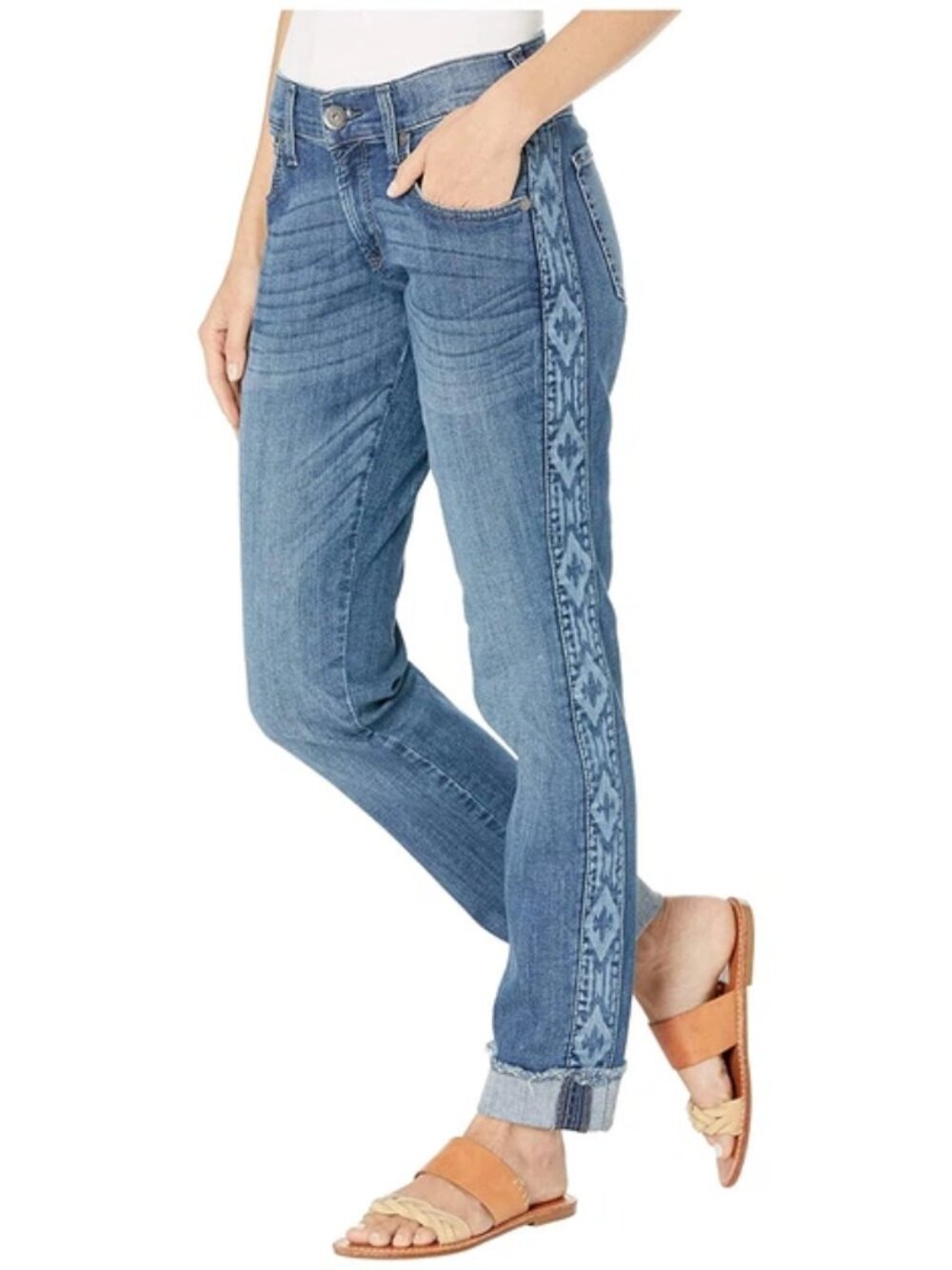 ARIAT DENIM CORAL BOYFRIEND ETHEREAL LOW RISE JEANS NATIVE AMERICAN STRIPE sz 26